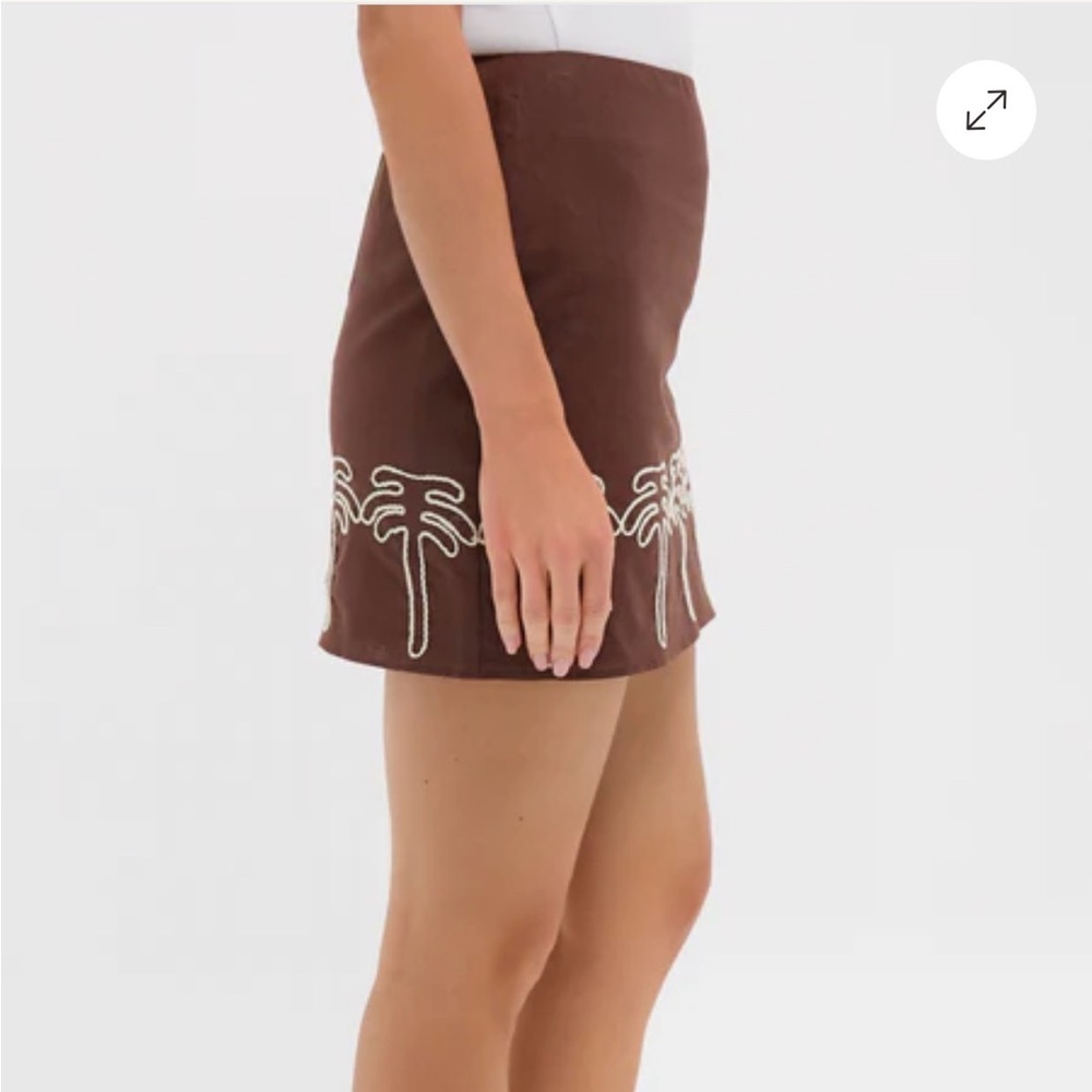 Brown & Cream Embroidery Palm Mini Skirt - Picture 2 of 4